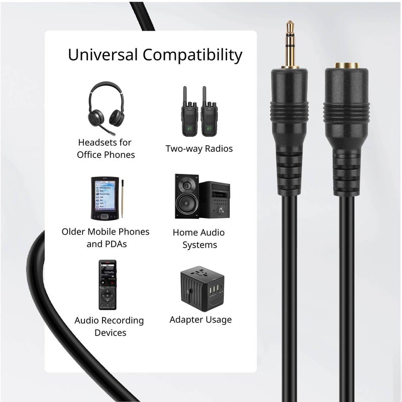 TNP Products TNP 2.5mm Extension Cable (10 Feet) - Male to Female Adapter Extender Stereo Audio Sub Mini Subminiature Jack Adapter Wire Cord Plug Connector for Headset Headphone Microphone - Image 5